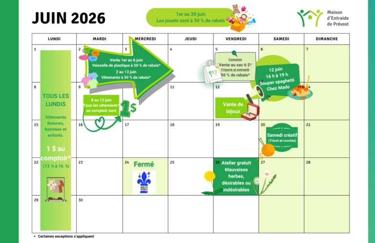 Calendriers mensuels activités MEP 2026 juin